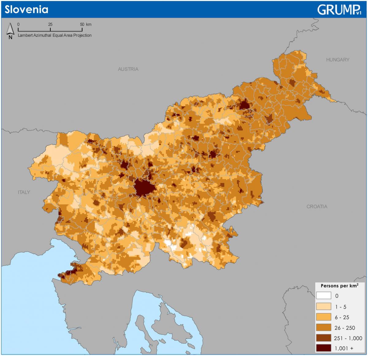 Mapa de densidad de Eslovenia