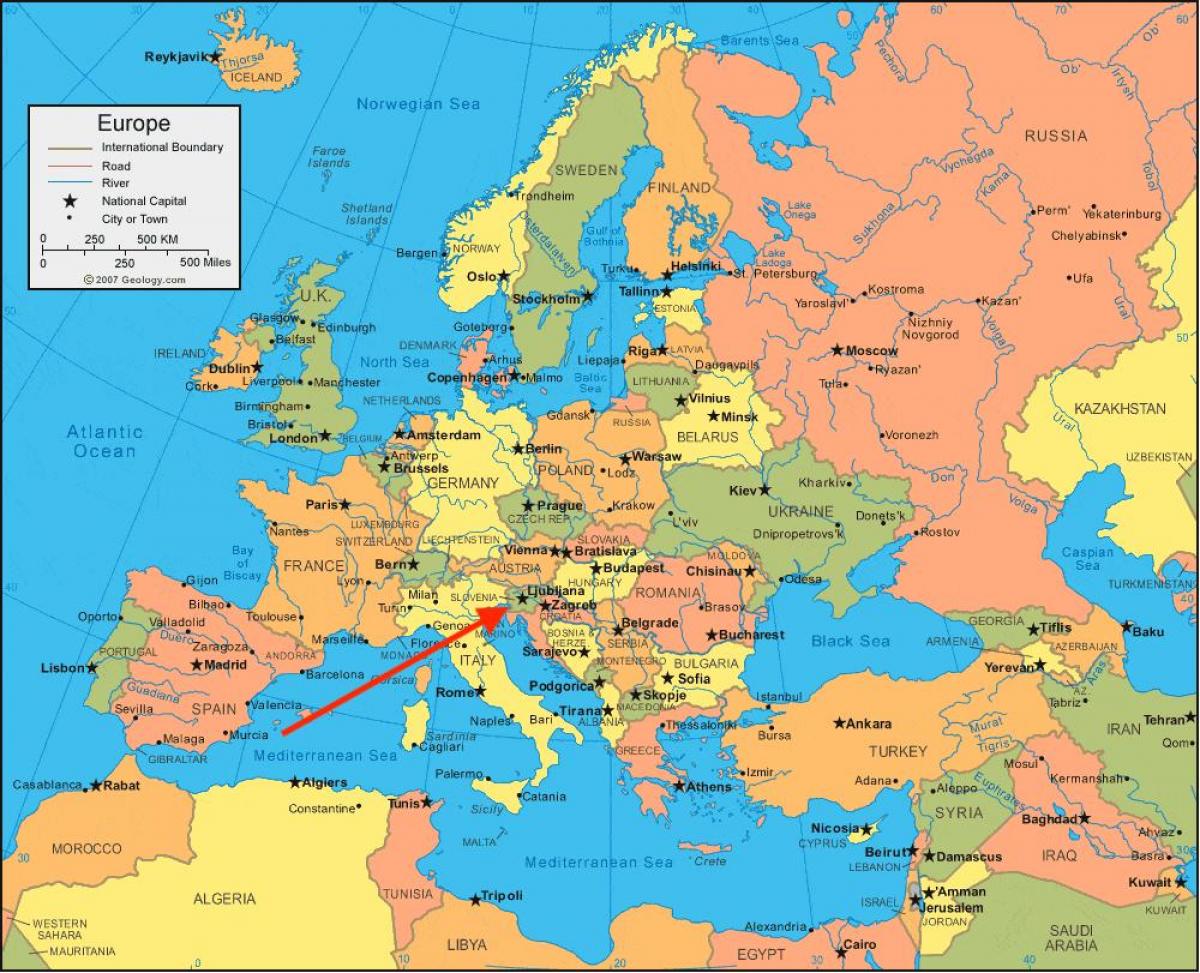 Ubicación de Eslovenia en el mapa del sur de Europa
