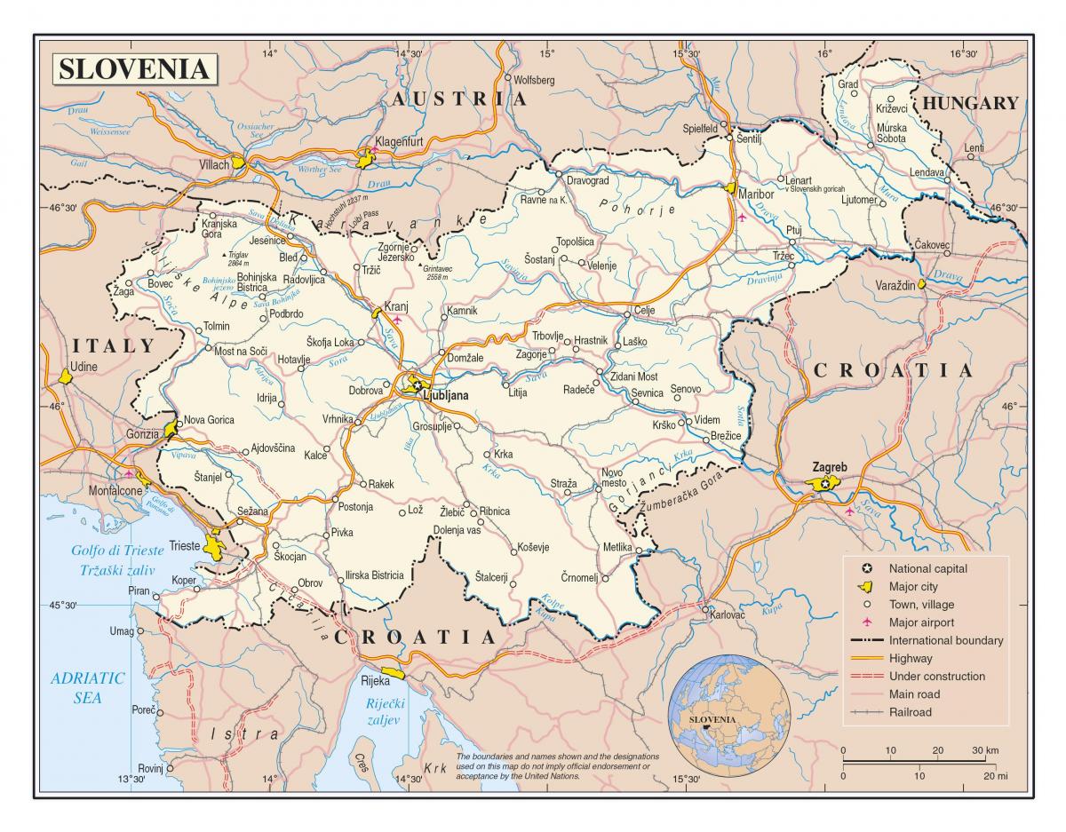 Mapa del país Eslovenia