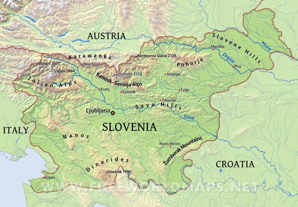 Mapa de las montañas de Eslovenia