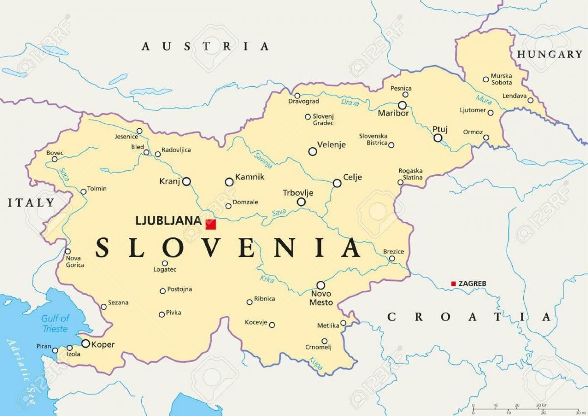 Mapa de los ríos en Eslovenia