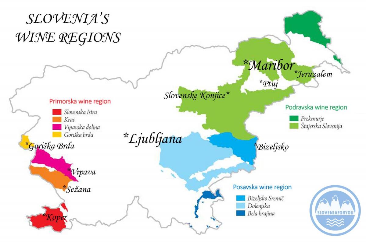 Mapa de los viñedos de Eslovenia